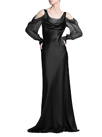 Silk Draped Cold-Shoulder Column Gown