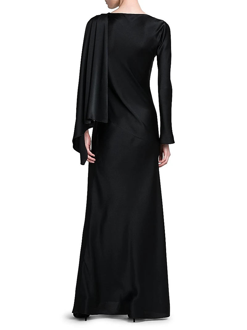 Cape-Sleeve Satin Dress