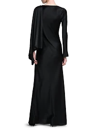 Cape-Sleeve Satin Dress