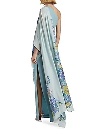 Alex Embroidered One-Shoulder Caftan Gown