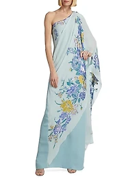 Alex Embroidered One-Shoulder Caftan Gown