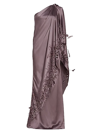 Alex Silk Charmeuse One-Shoulder Gown