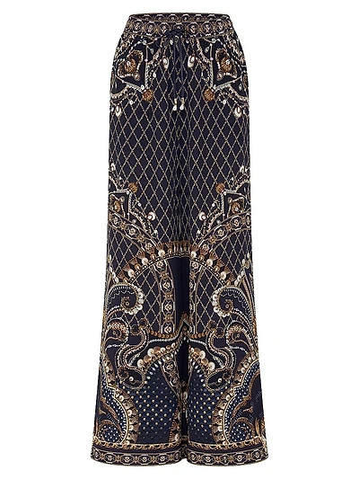 Printed Silk Wide-Leg Lounge Pants