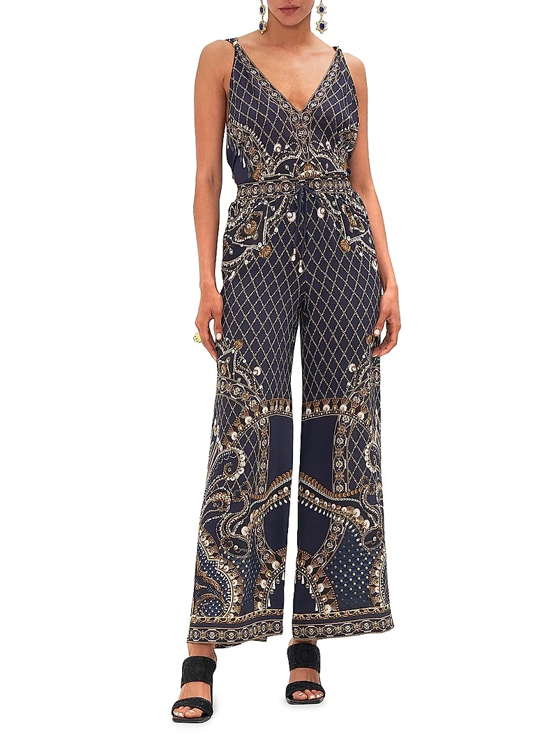 Printed Silk Wide-Leg Lounge Pants