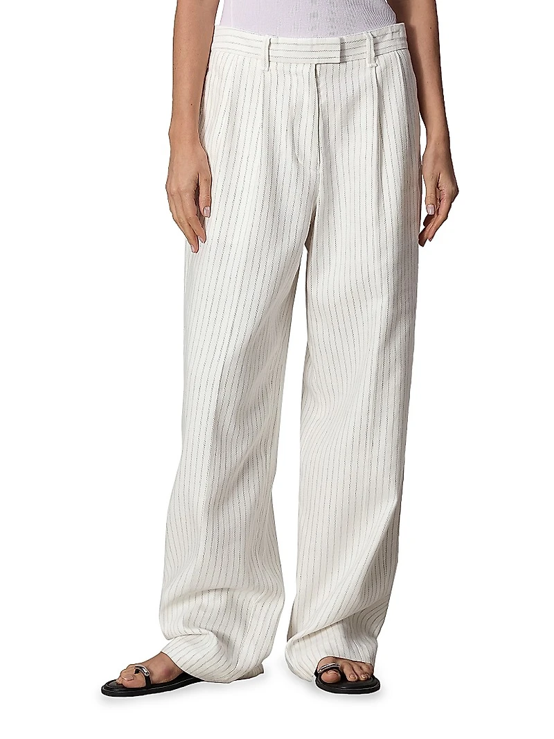 Newman Stripe Cotton-Linen Pants