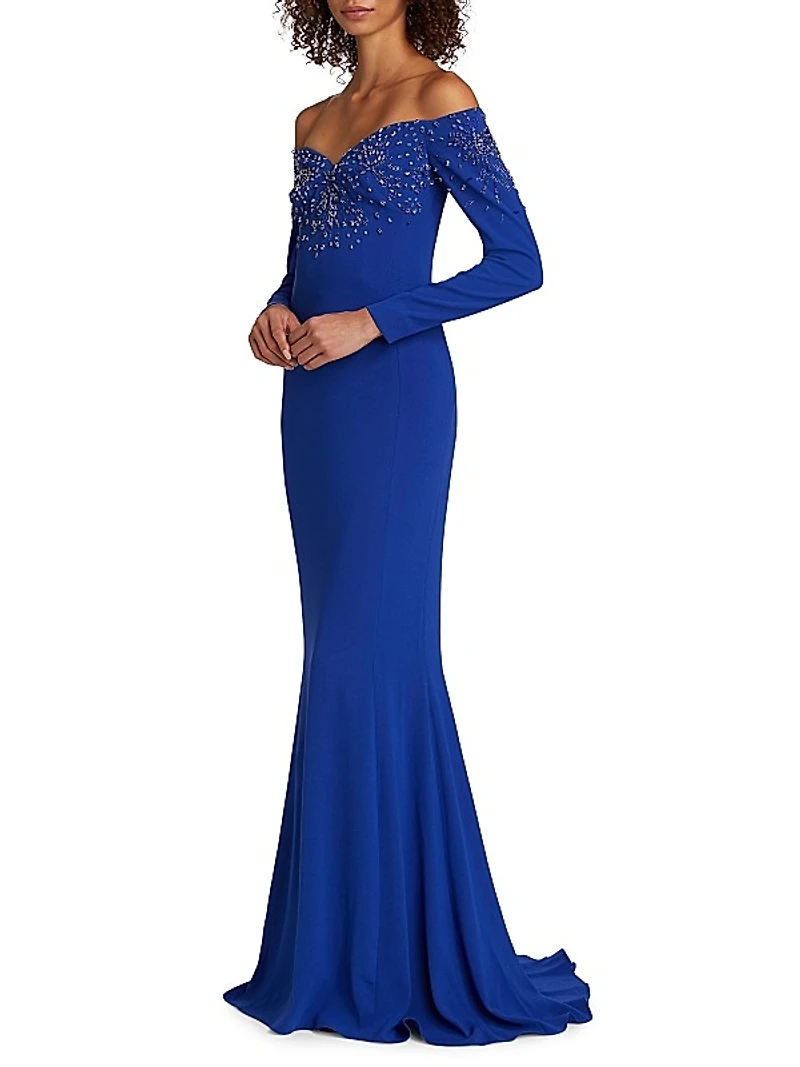 Embellished Off-the-Shoulder Mermaid Gown