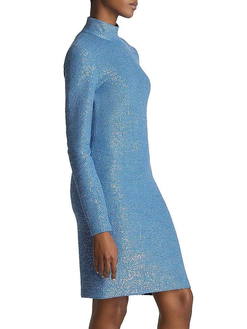 Sequined Knit Turtleneck Minidress