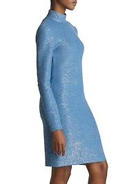 Sequined Knit Turtleneck Minidress