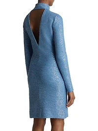 Sequined Knit Turtleneck Minidress