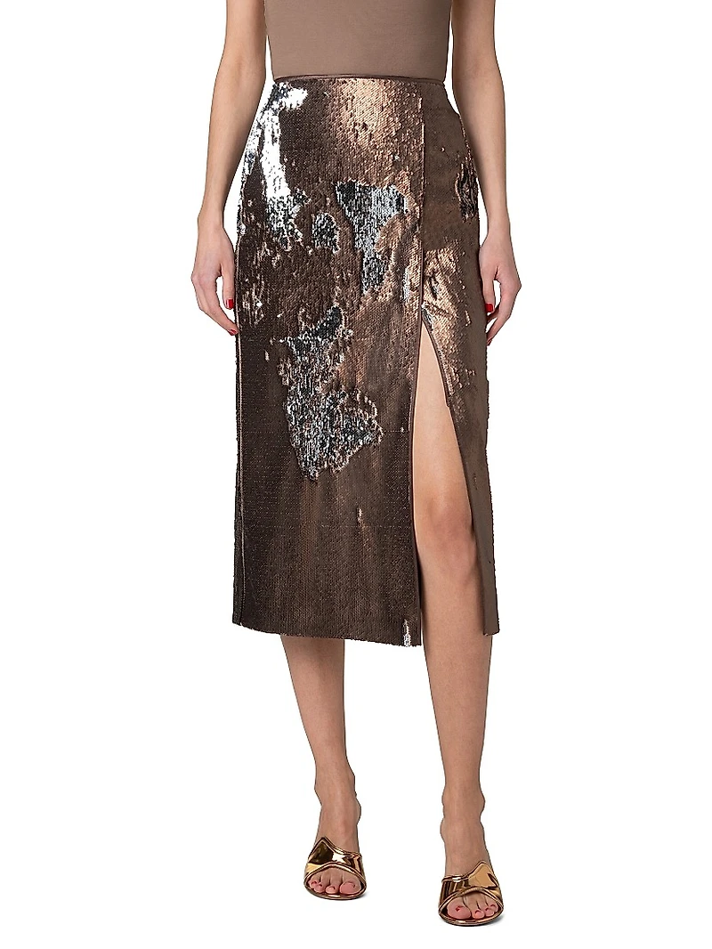 Sequin Slit Midi-Skirt