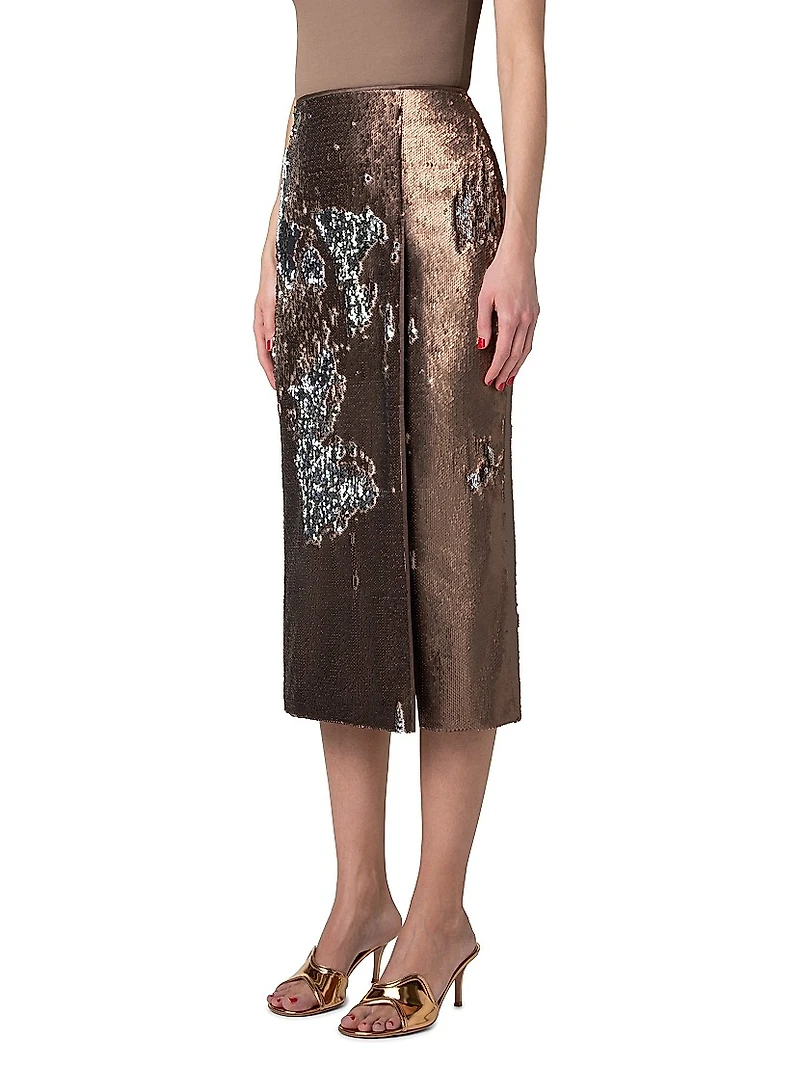 Sequin Slit Midi-Skirt