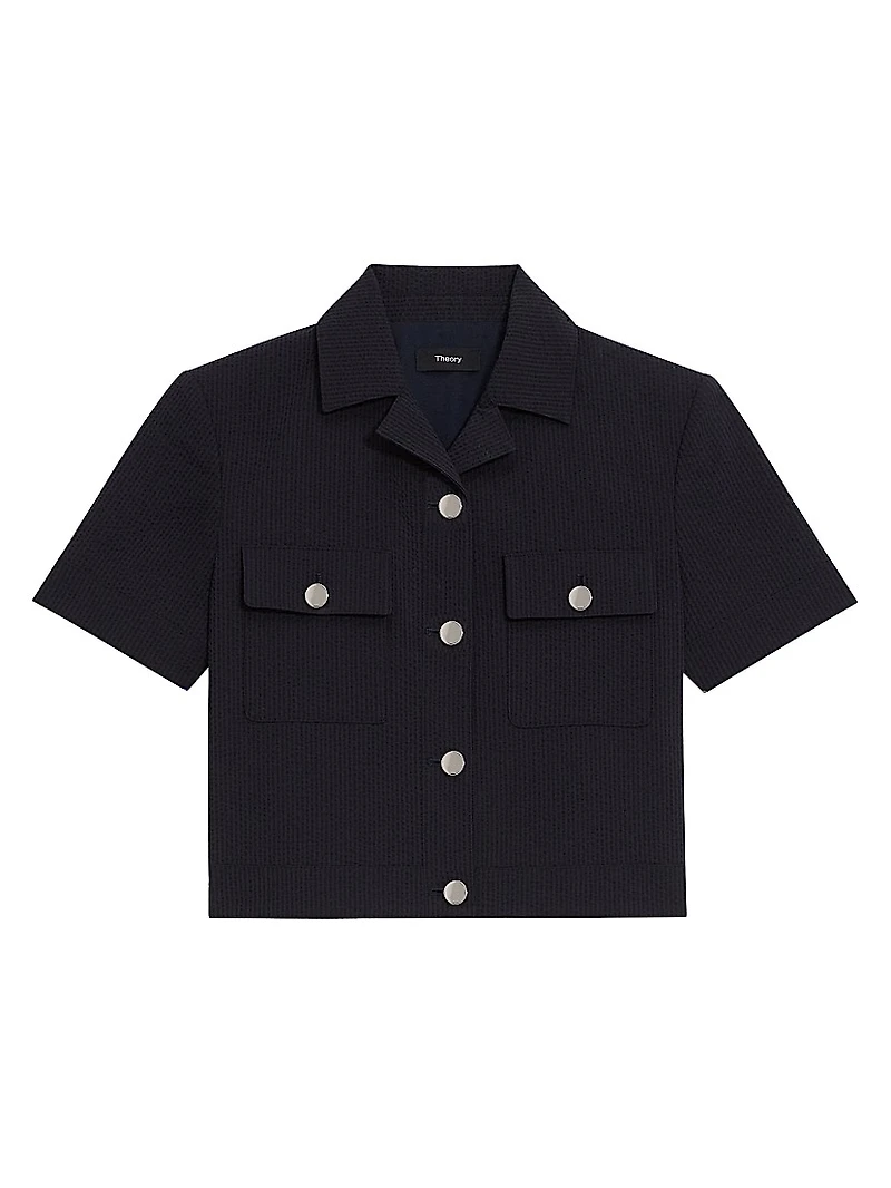Shrunke Cotton-Blend Button-Front Crop Shirt