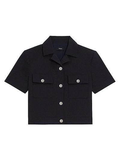 Shrunke Cotton-Blend Button-Front Crop Shirt