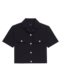 Shrunke Cotton-Blend Button-Front Crop Shirt