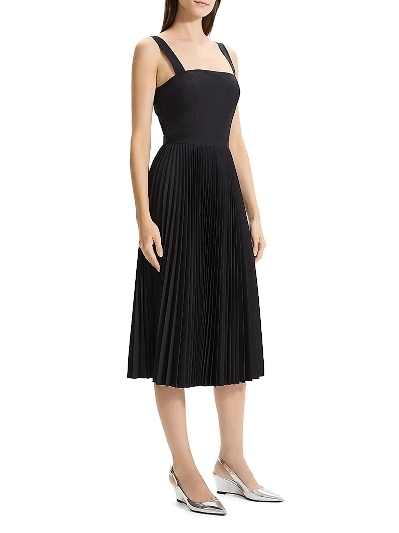 Pleated Sleeveless Midi-Dress