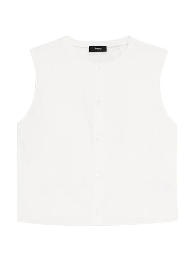 Sleeveless Cotton-Blend Crop Shell Top