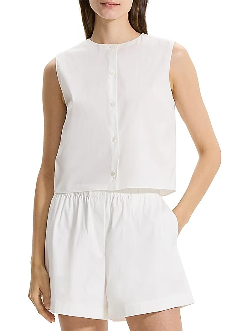 Sleeveless Cotton-Blend Crop Shell Top