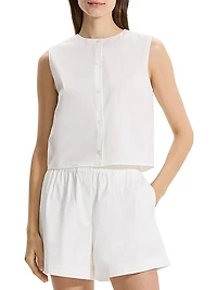 Sleeveless Cotton-Blend Crop Shell Top