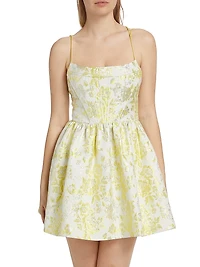 Nat Floral Metallic Jacquard Minidress