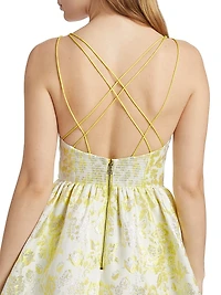 Nat Floral Metallic Jacquard Minidress