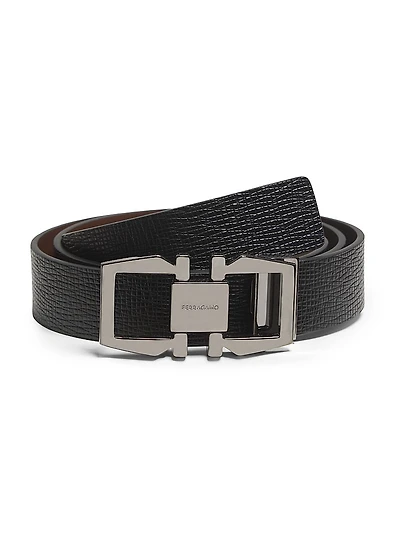 Cut-To-Size Reversible Leather Gancini Belt