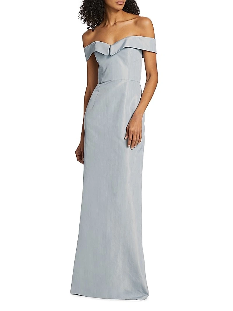 Sarika Taffeta Off-the-shoulder Column Dress