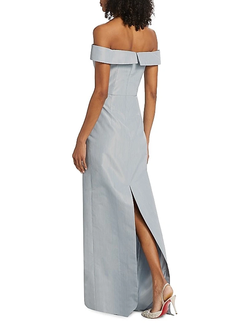 Sarika Taffeta Off-the-shoulder Column Dress