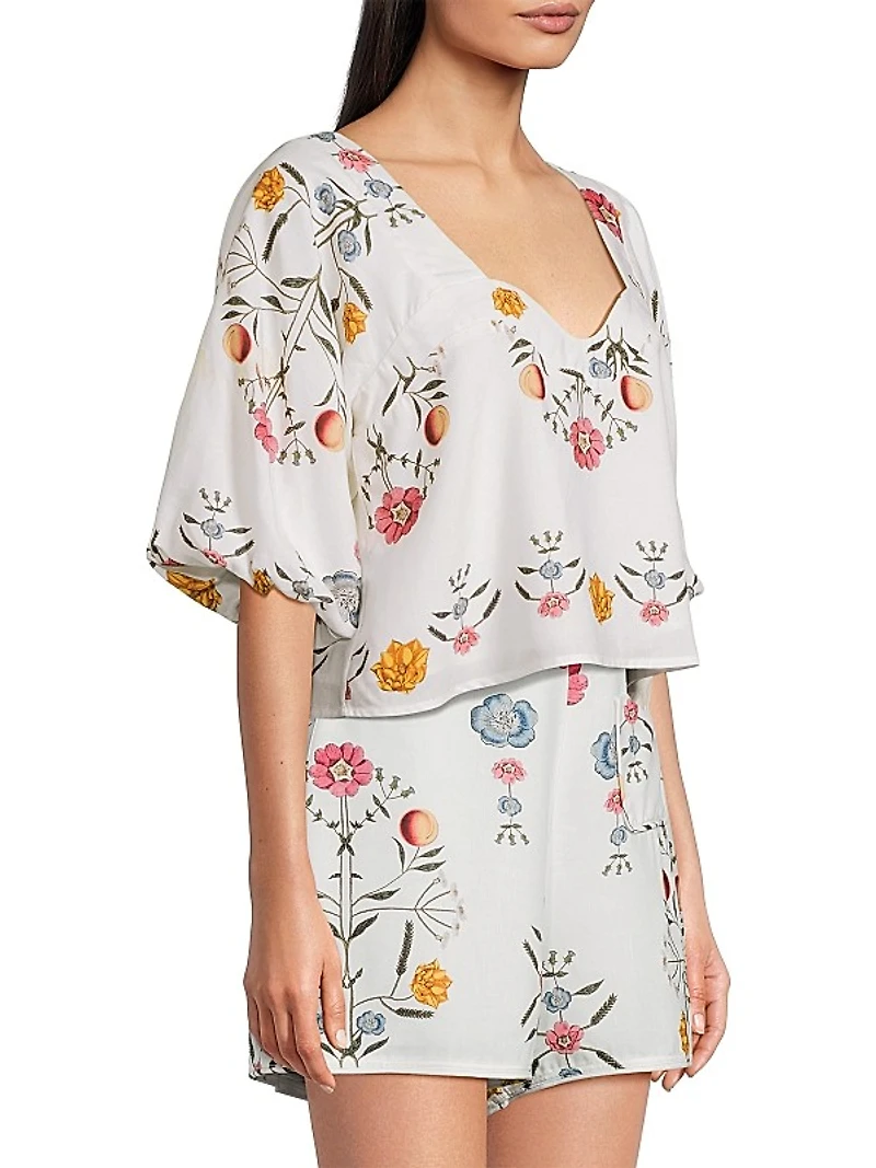 Lumi Floral Puff-Sleeve Crop Top