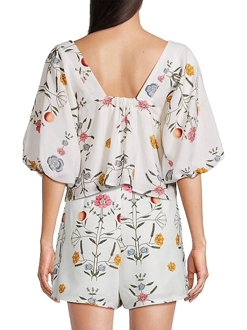 Lumi Floral Puff-Sleeve Crop Top