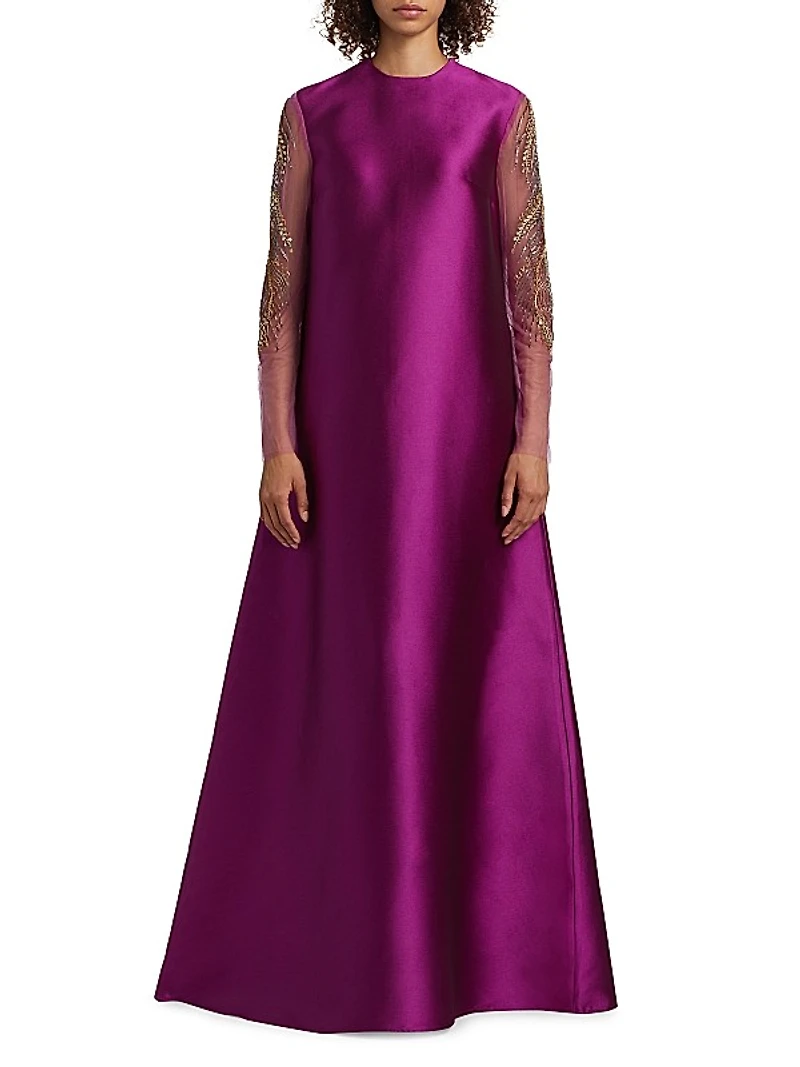 Embellished Sleeve A-Line Gown