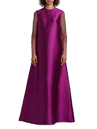 Embellished Sleeve A-Line Gown