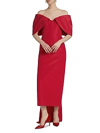 Off-The-Shoulder Silk Draped Column Gown