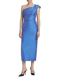 One-Shoulder Draped Column Dress