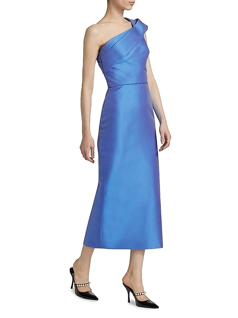One-Shoulder Draped Column Dress