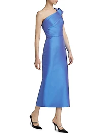 One-Shoulder Draped Column Dress