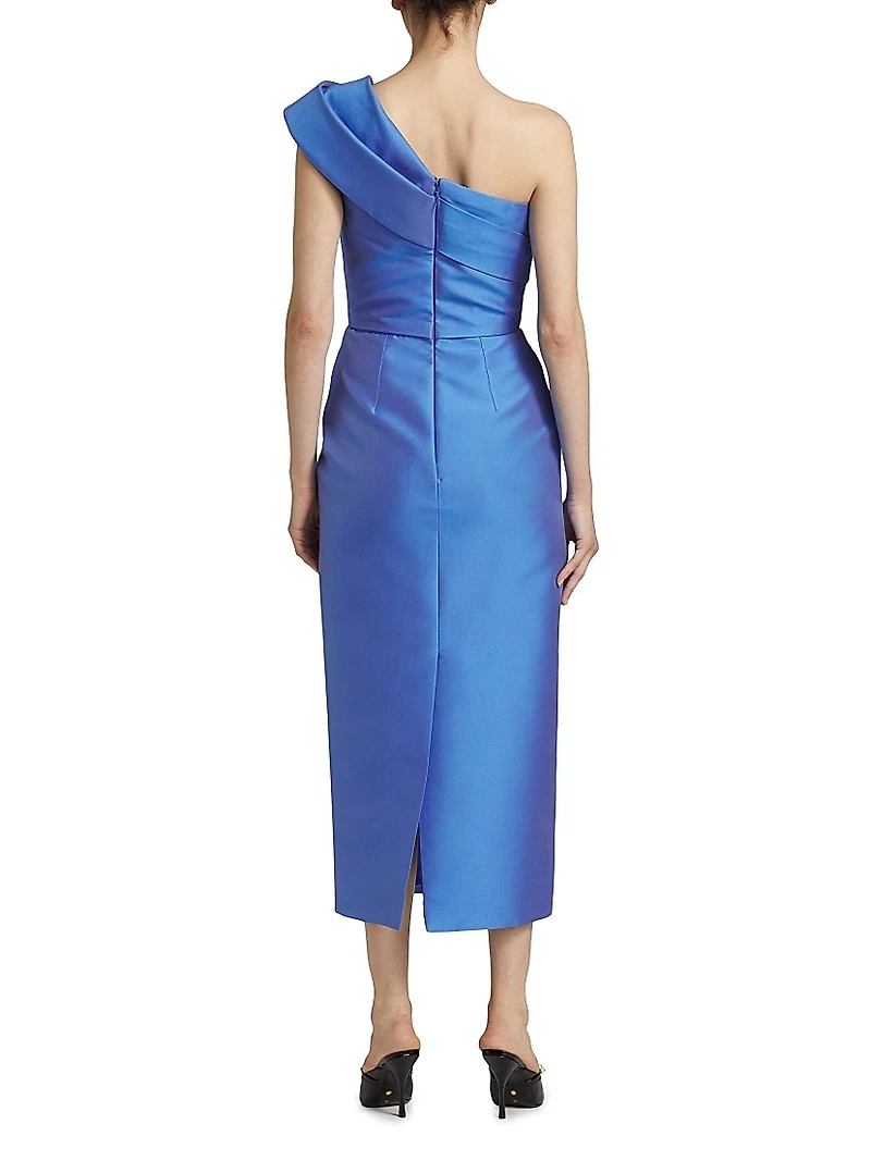 One-Shoulder Draped Column Dress