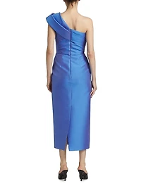 One-Shoulder Draped Column Dress