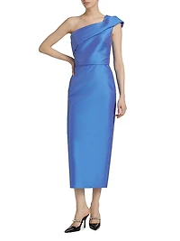 One-Shoulder Draped Column Dress