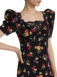 Floral Silk Crepe De Chine Gown