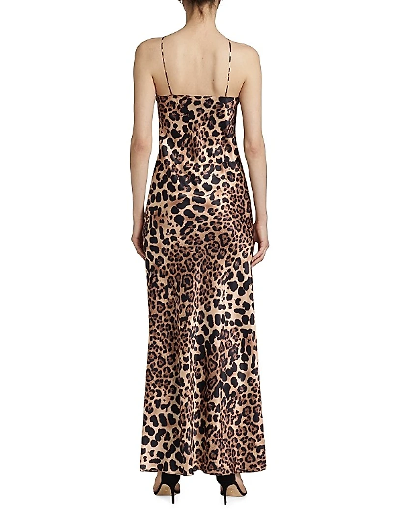 Leopard Silk Bias-Cut Halter Gown