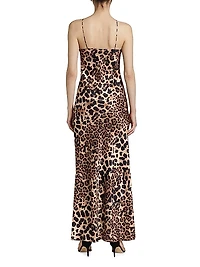 Leopard Silk Bias-Cut Halter Gown