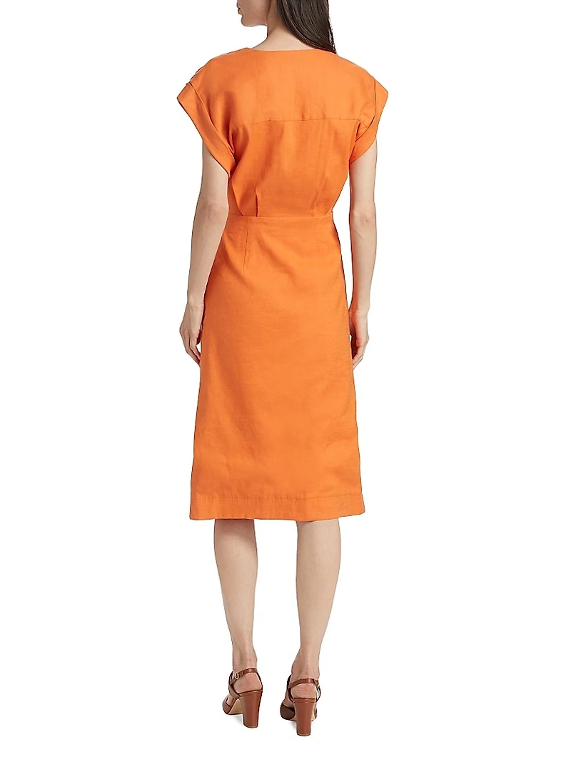 Octavia Linen-Blend Wrap Midi-Dress