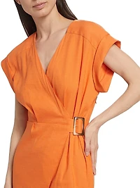 Octavia Linen-Blend Wrap Midi-Dress