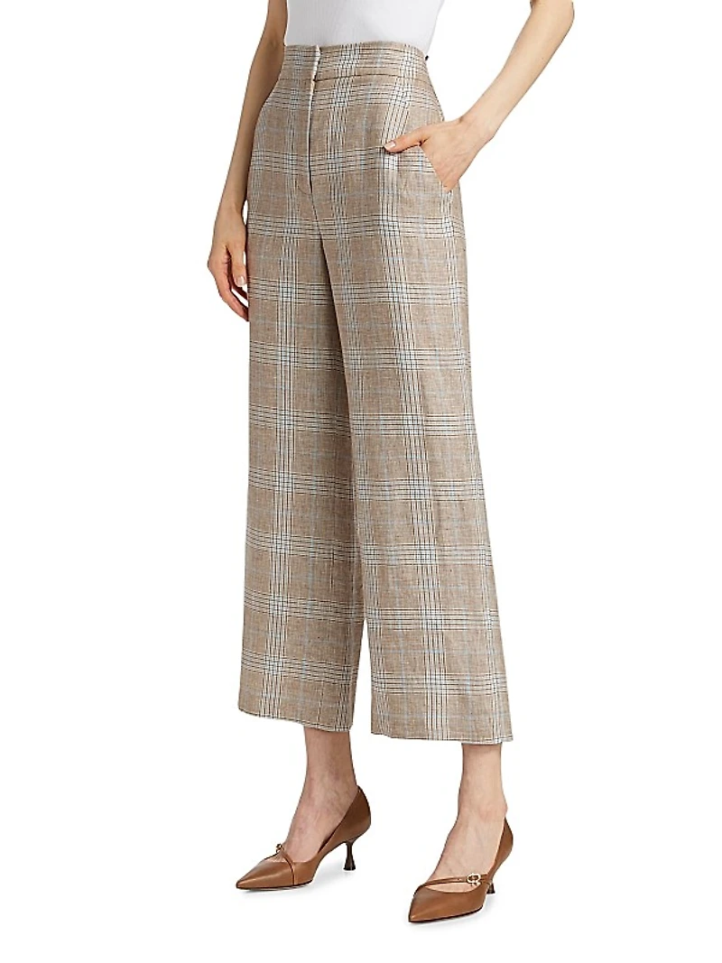 Brixton Glen-Check Linen Crop Pants