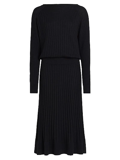 Eden Merino Wool-Blend Pleated Midi-Dress