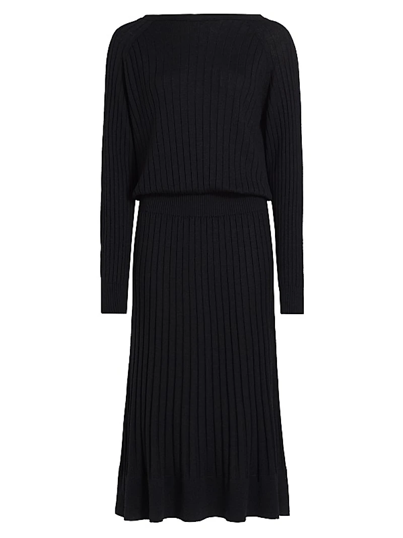 Eden Merino Wool-Blend Pleated Midi-Dress