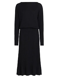 Eden Merino Wool-Blend Pleated Midi-Dress
