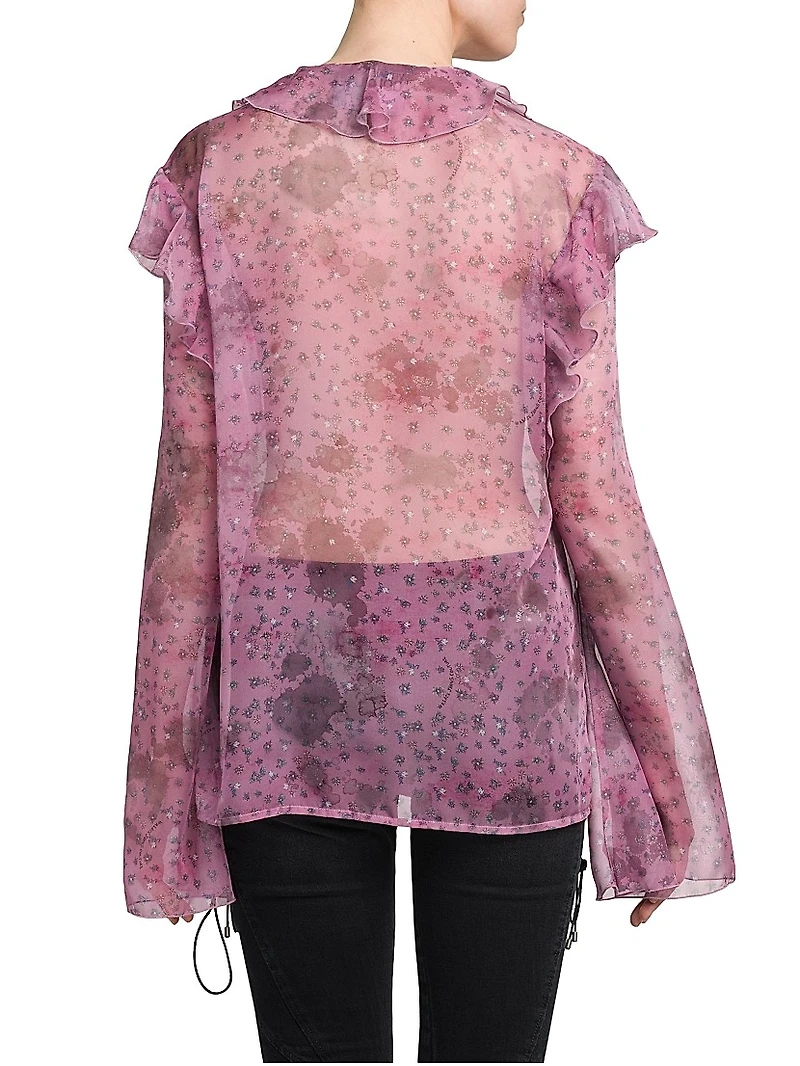 Floral Chiffon Ruffle Shirt