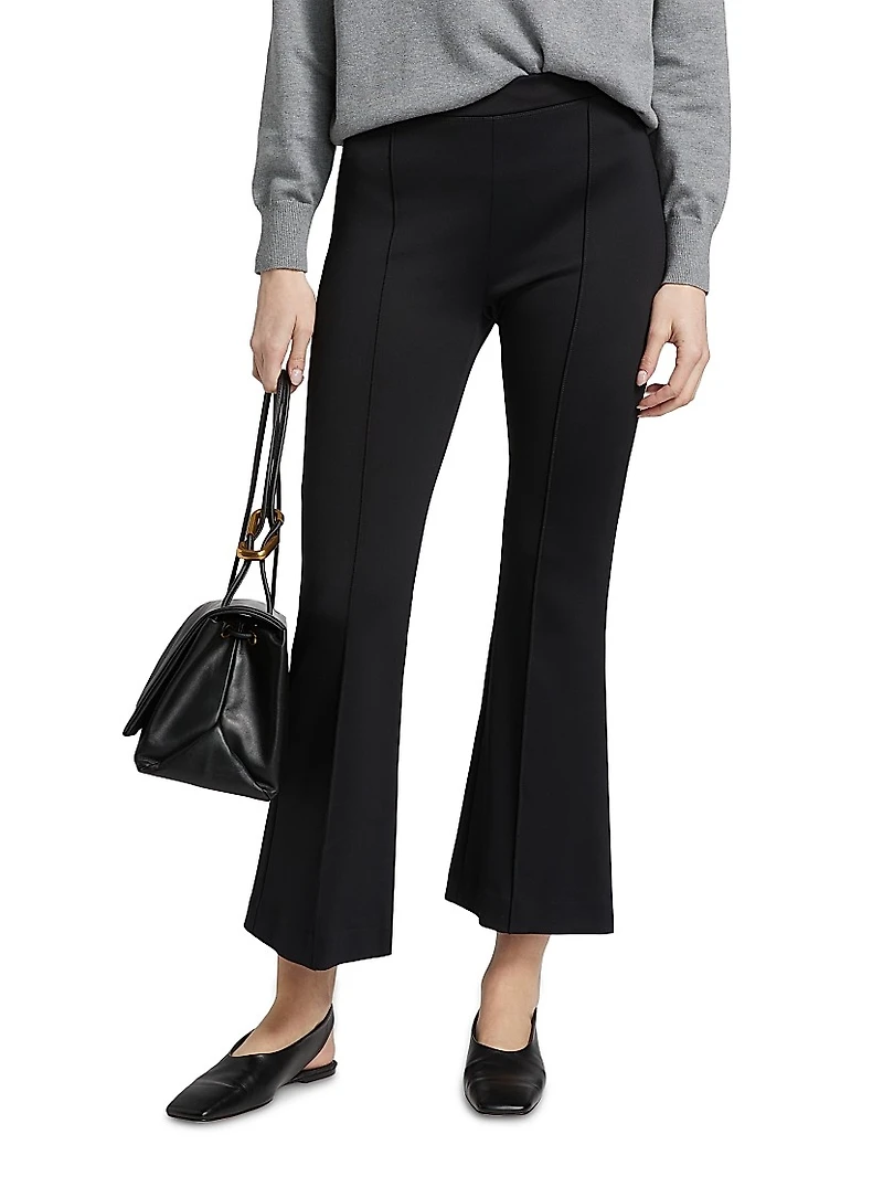 Pin-Tucked Flare Crop Pull-On Pants