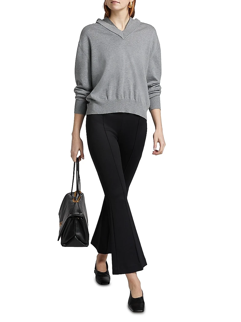 Pin-Tucked Flare Crop Pull-On Pants